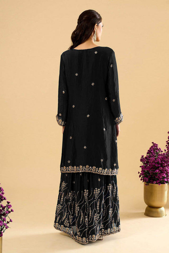 Black Sequin Silk Palazzo Suit (ACA8693)