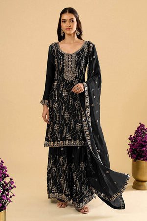 Black Sequin Silk Palazzo Suit (ACA8693)