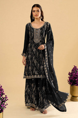 Black Sequin Silk Palazzo Suit (ACA8693)
