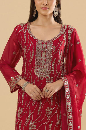 Maroon Sequin Silk Palazzo Suit (ACA8695)
