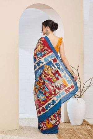 Blue Printed Silk Blend Ready to Wear Saree (ACA8697)