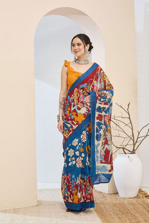 Blue Printed Silk Blend Ready to Wear Saree (ACA8697)