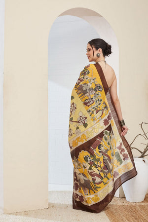 Brown Printed Silk Blend Ready to Wear Saree (ACA8698)