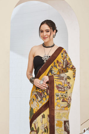 Brown Printed Silk Blend Ready to Wear Saree (ACA8698)
