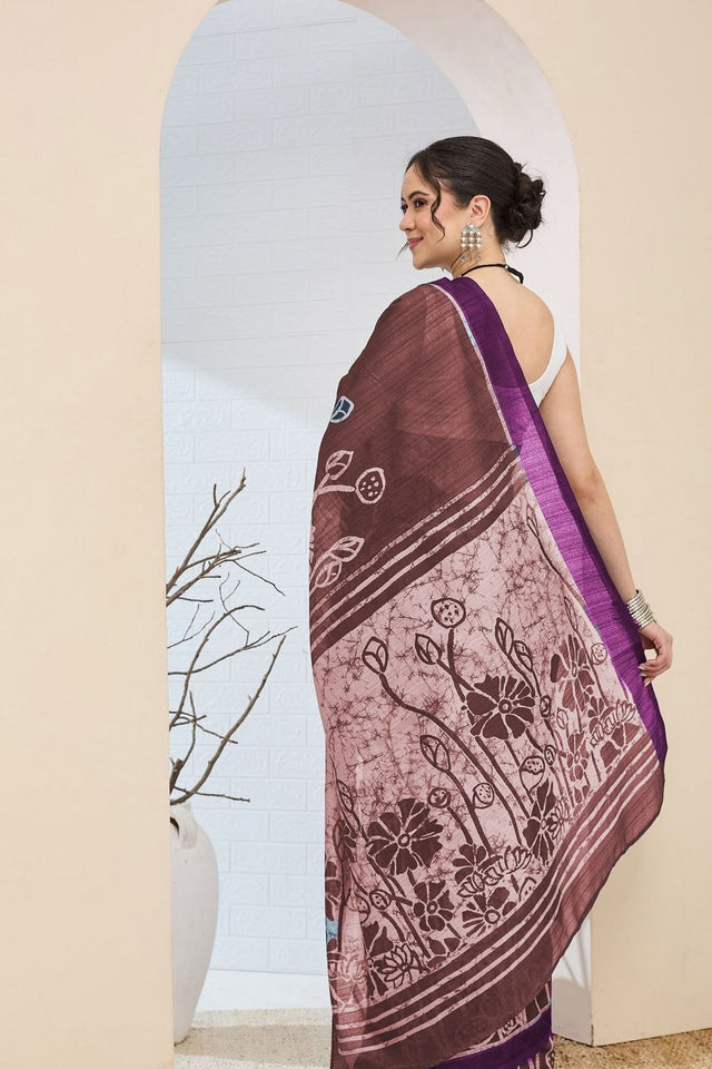 Purple Printed Silk Blend Ready to Wear Saree (ACA8699)