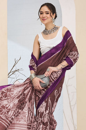 Purple Printed Silk Blend Ready to Wear Saree (ACA8699)