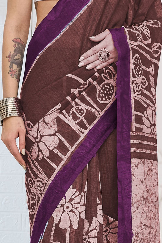 Purple Printed Silk Blend Ready to Wear Saree (ACA8699)