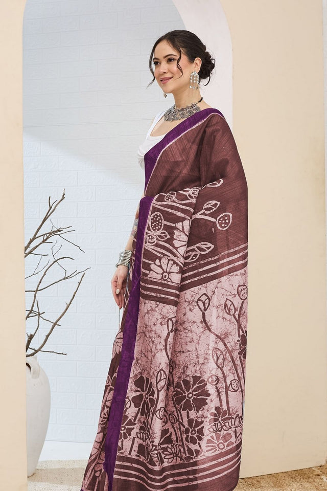 Purple Printed Silk Blend Ready to Wear Saree (ACA8699)