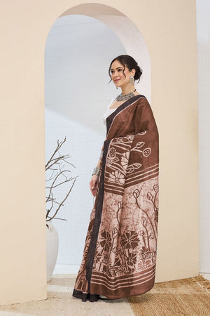 Brown Printed Silk Blend Ready to Wear Saree (ACA8700)