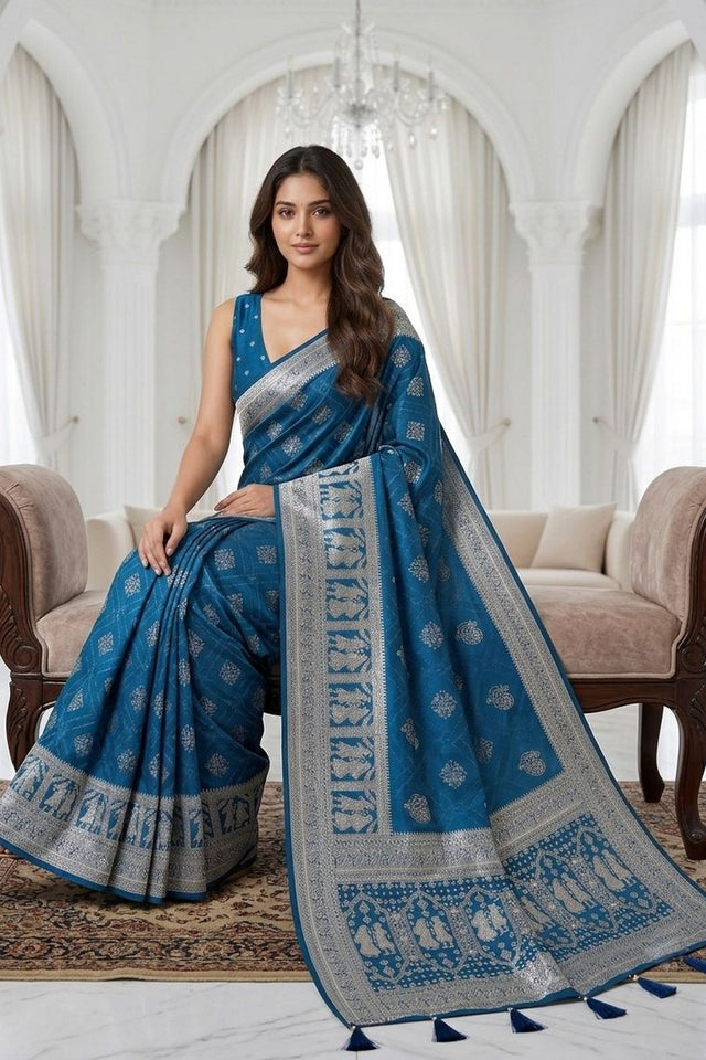 Blue Woven with Zari Work Silk Saree (ACA8703)
