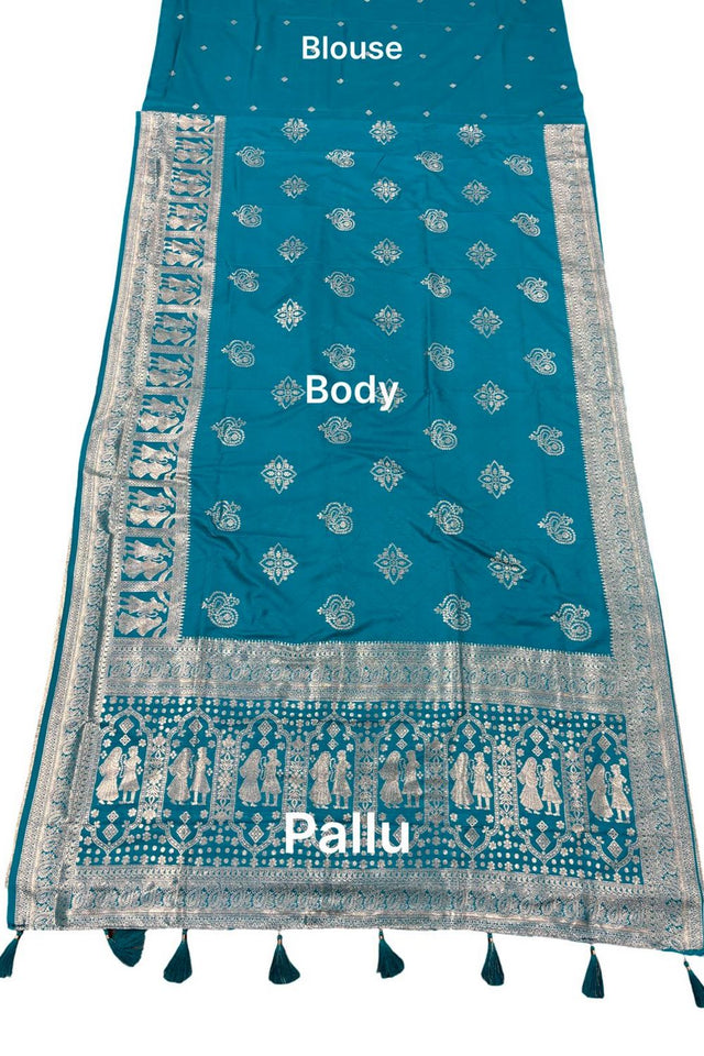 Turquoise Woven with Zari Work Silk Saree (ACA8705)