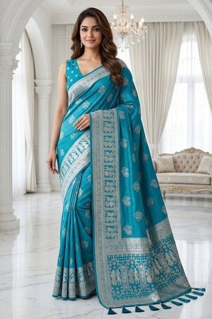 Turquoise Woven with Zari Work Silk Saree (ACA8705)