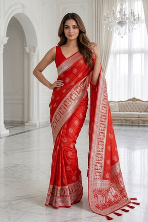 Red Woven with Zari Work Silk Saree (ACA8706)