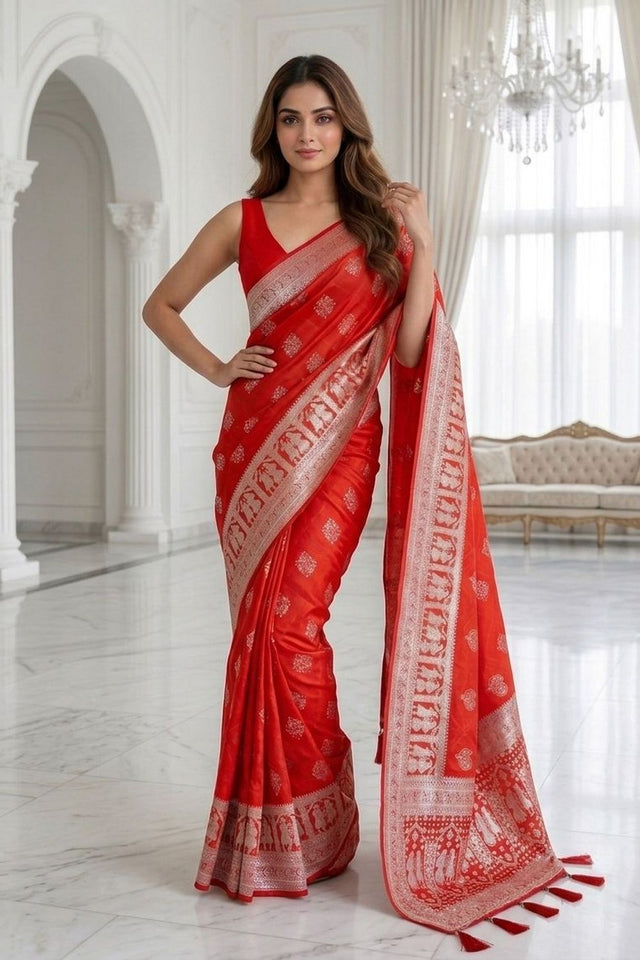 Red Woven with Zari Work Silk Saree (ACA8706)