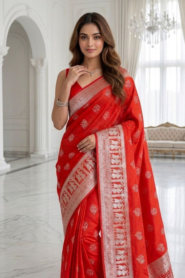 Red Woven with Zari Work Silk Saree (ACA8706)