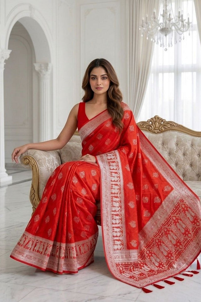 Red Woven with Zari Work Silk Saree (ACA8706)
