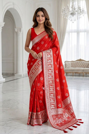 Red Woven with Zari Work Silk Saree (ACA8706)
