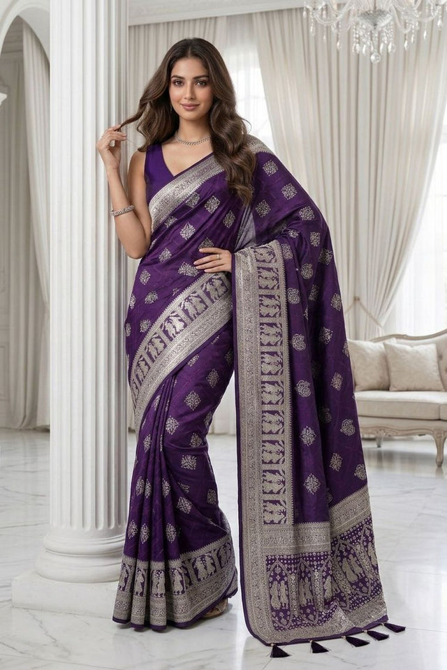 Violet Woven with Zari Work Silk Saree (ACA8707)