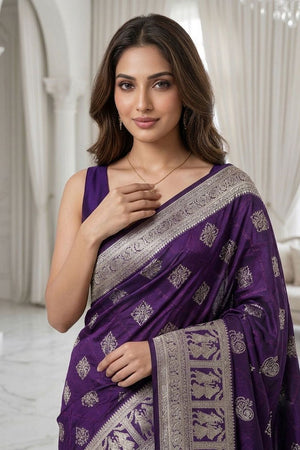 Violet Woven with Zari Work Silk Saree (ACA8707)