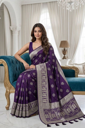 Violet Woven with Zari Work Silk Saree (ACA8707)
