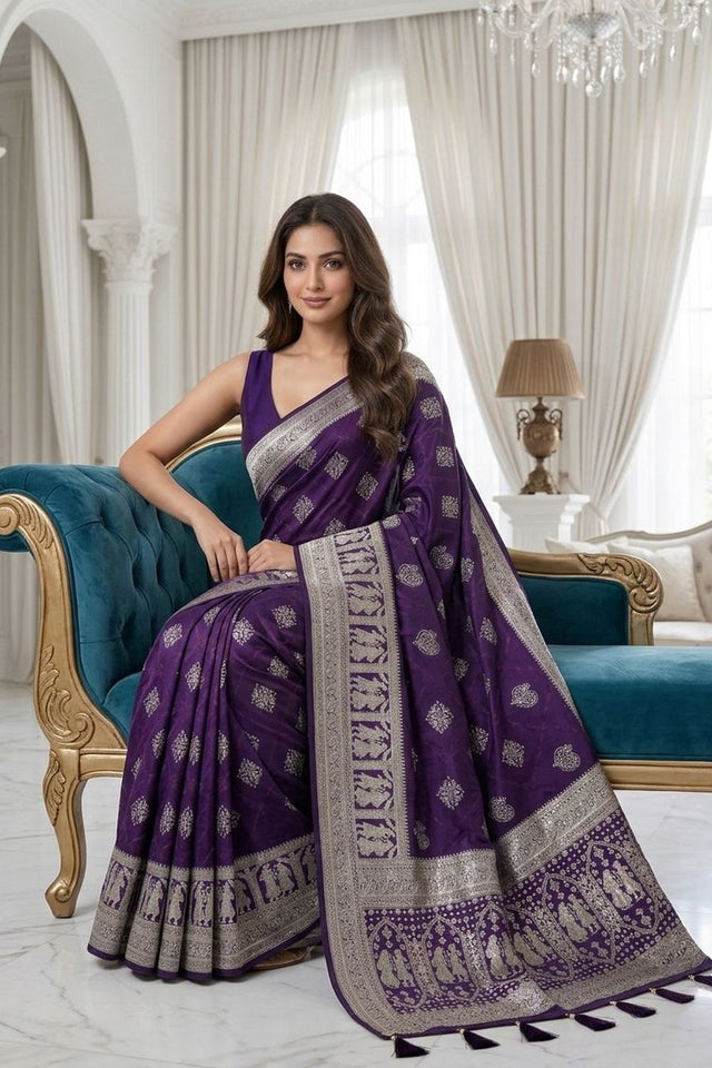 Violet Woven with Zari Work Silk Saree (ACA8707)