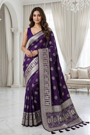 Violet Woven with Zari Work Silk Saree (ACA8707)