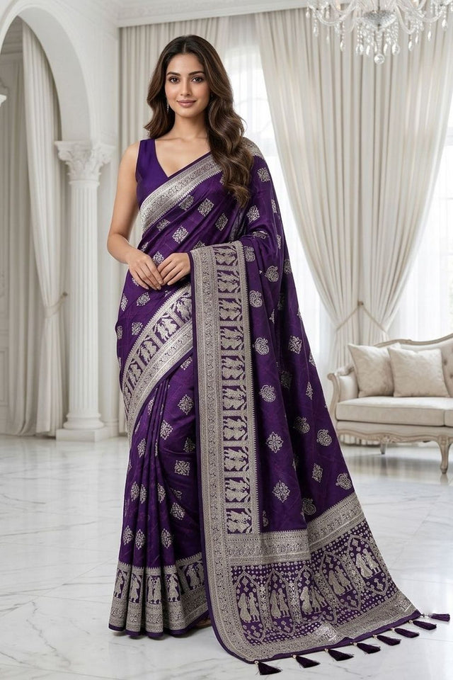Violet Woven with Zari Work Silk Saree (ACA8707)