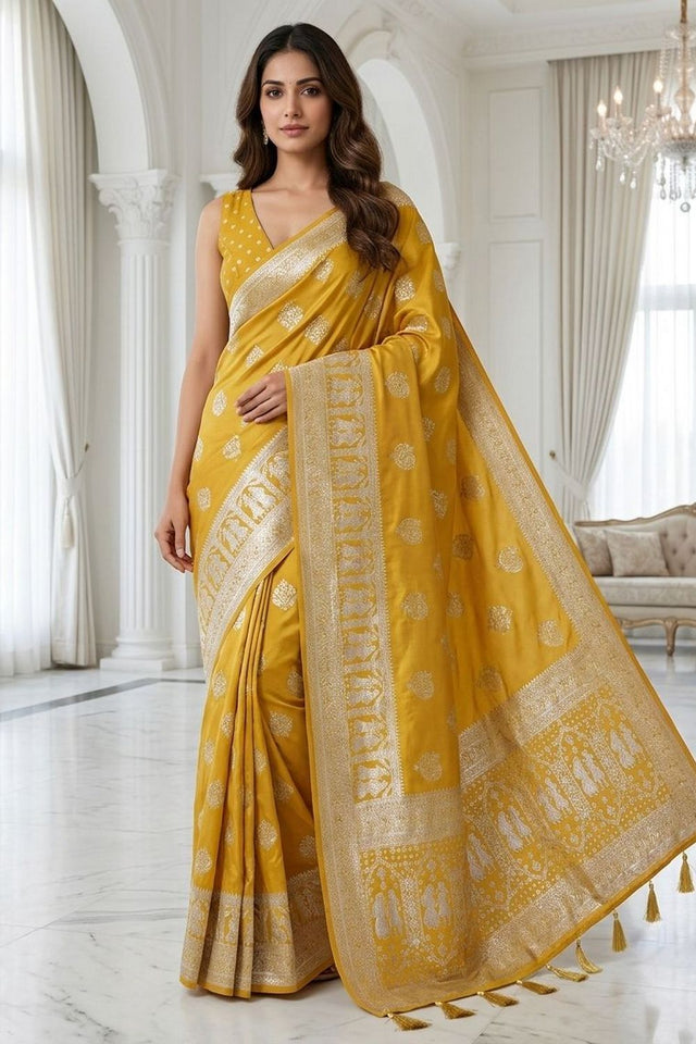 Yellow Woven with Zari Work Silk Saree (ACA8708)