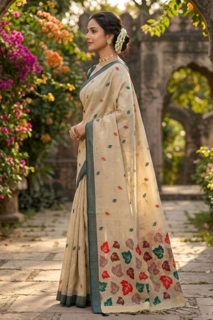 Beige Woven Linen Saree (ACA8709)