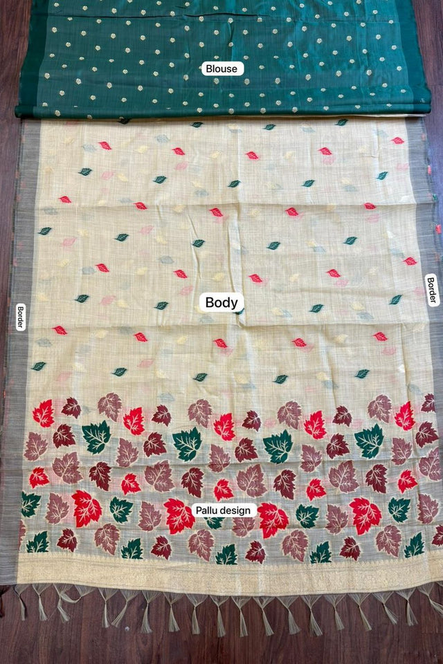 Beige Woven Linen Saree (ACA8709)