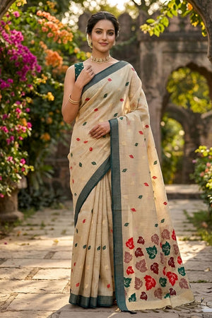 Beige Woven Linen Saree (ACA8709)