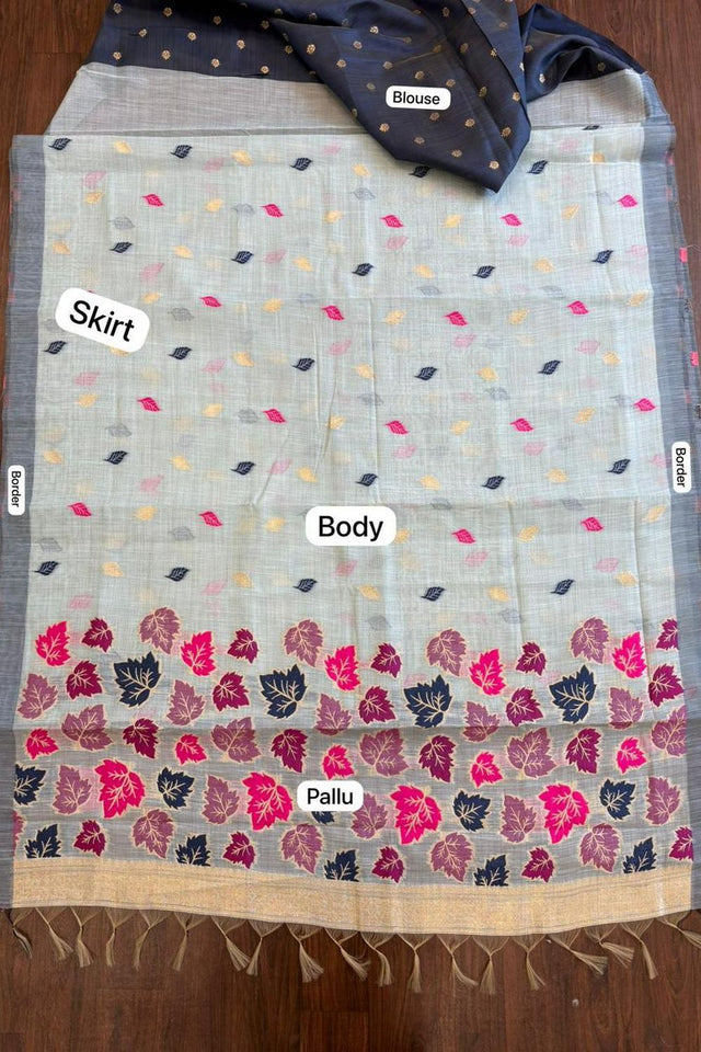 Grey Woven Linen Saree (ACA8710)