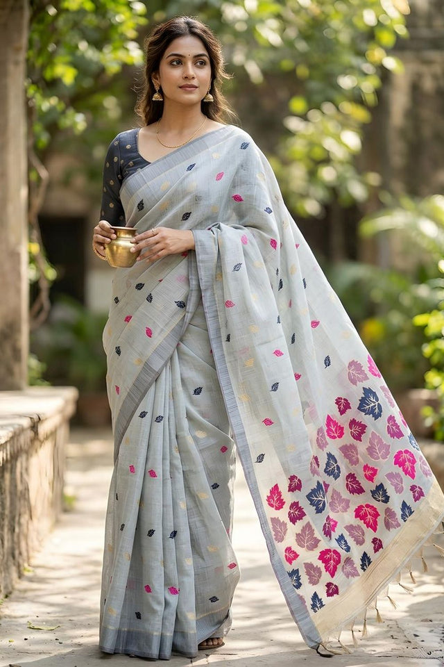 Grey Woven Linen Saree (ACA8710)