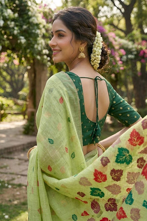 Green Woven Linen Saree (ACA8711)