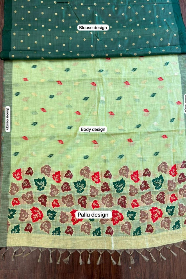 Green Woven Linen Saree (ACA8711)