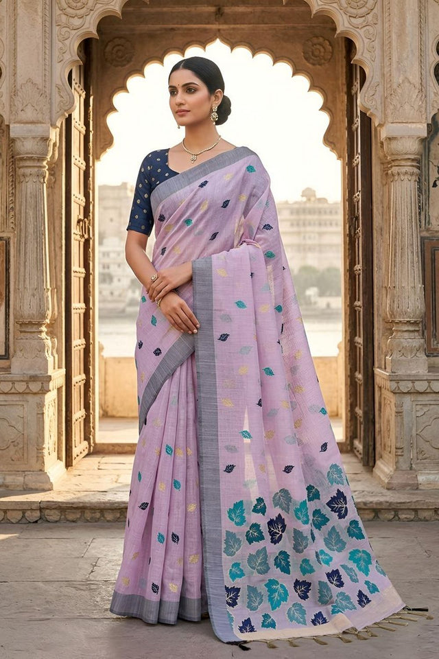 Lavender Woven Linen Saree (ACA8712)