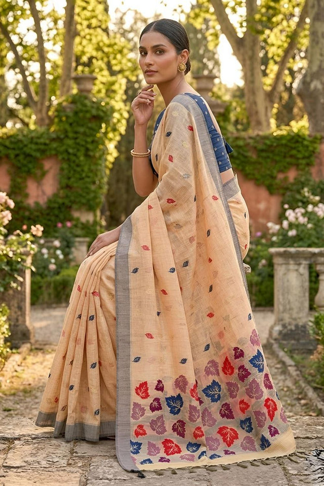 Orange Woven Linen Saree (ACA8713)