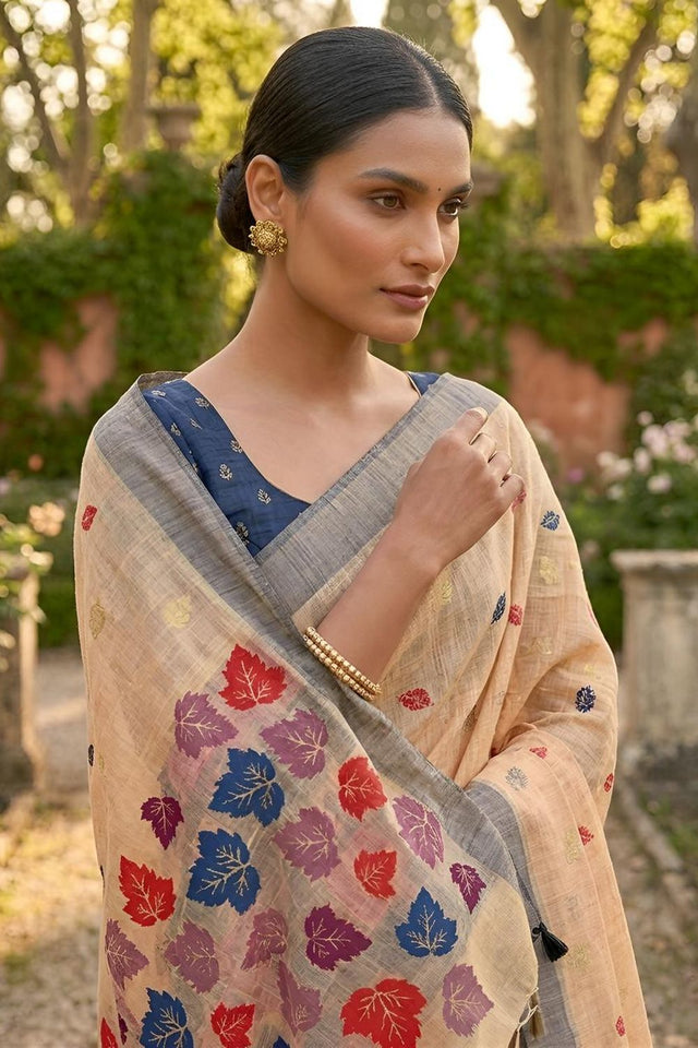 Orange Woven Linen Saree (ACA8713)