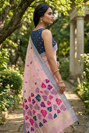 Pink Woven Linen Saree (ACA8714)