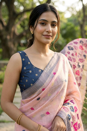 Pink Woven Linen Saree (ACA8714)