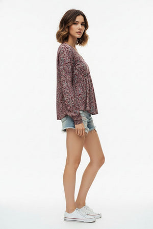 Magenta Printed Crepe Top (ACA8715)