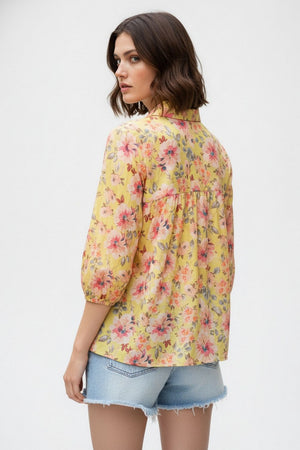 Yellow Floral Printed Crepe Top (ACA8716)
