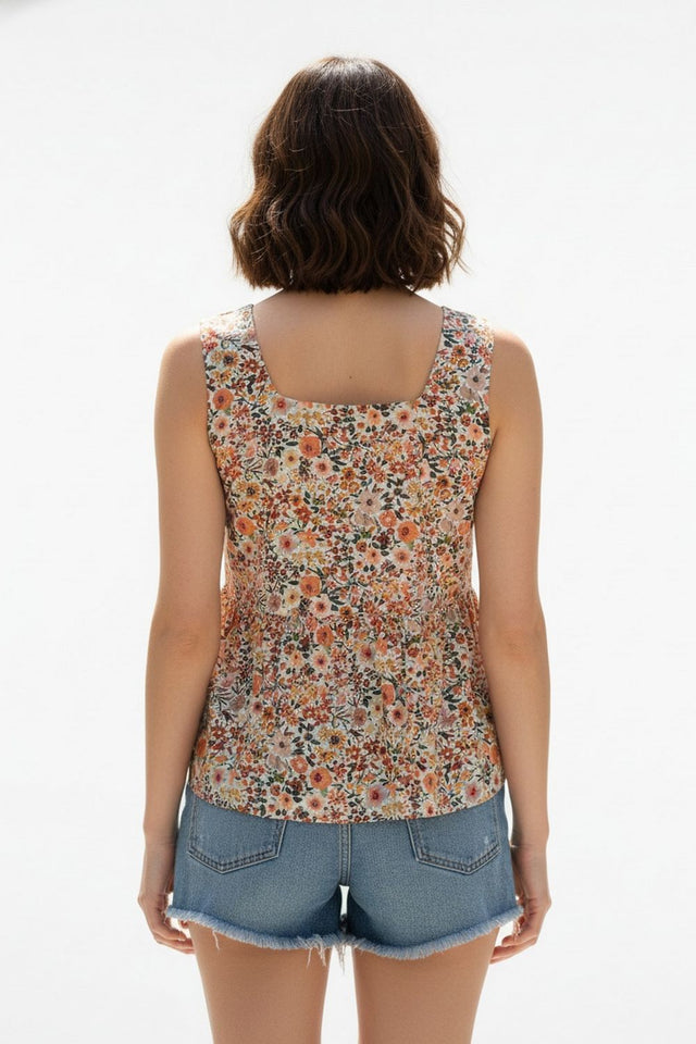 Multi-Color Floral Printed Crepe Top (ACA8717)