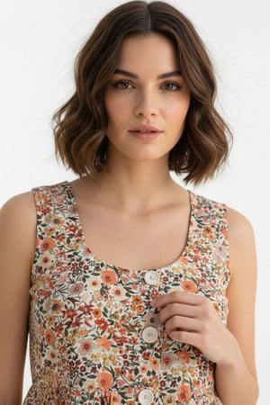 Multi-Color Floral Printed Crepe Top (ACA8717)