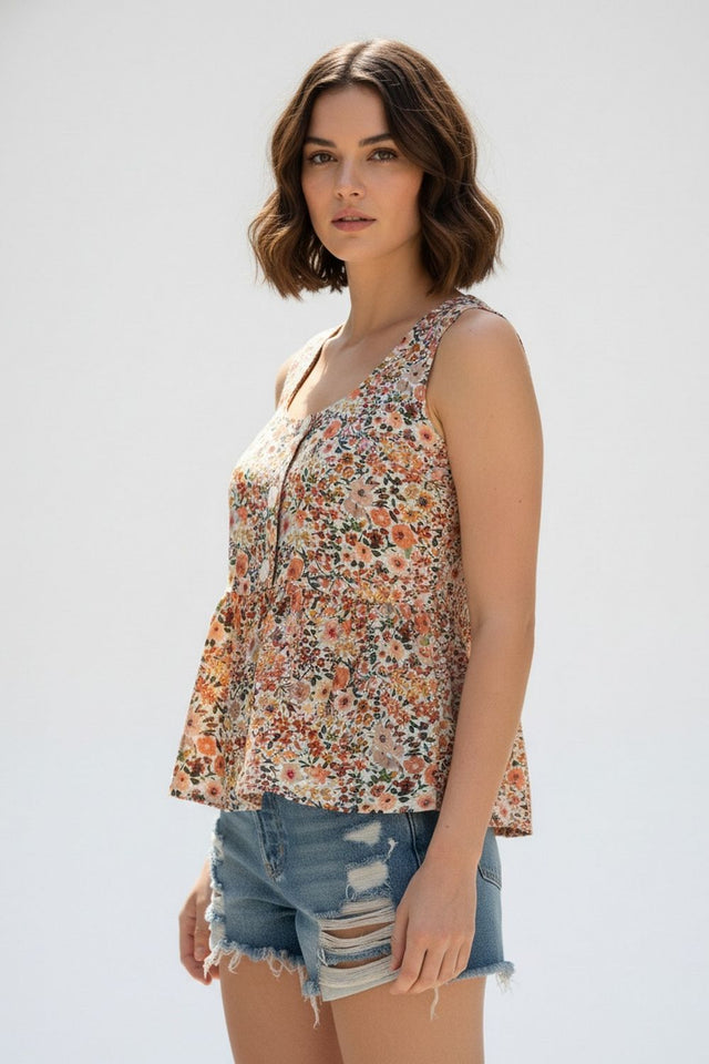 Multi-Color Floral Printed Crepe Top (ACA8717)