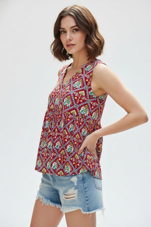 Maroon Printed Cotton Top (ACA8718)