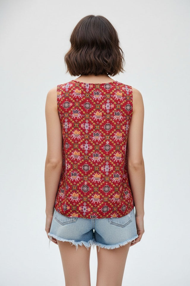 Red Printed Rayon Top (ACA8719)