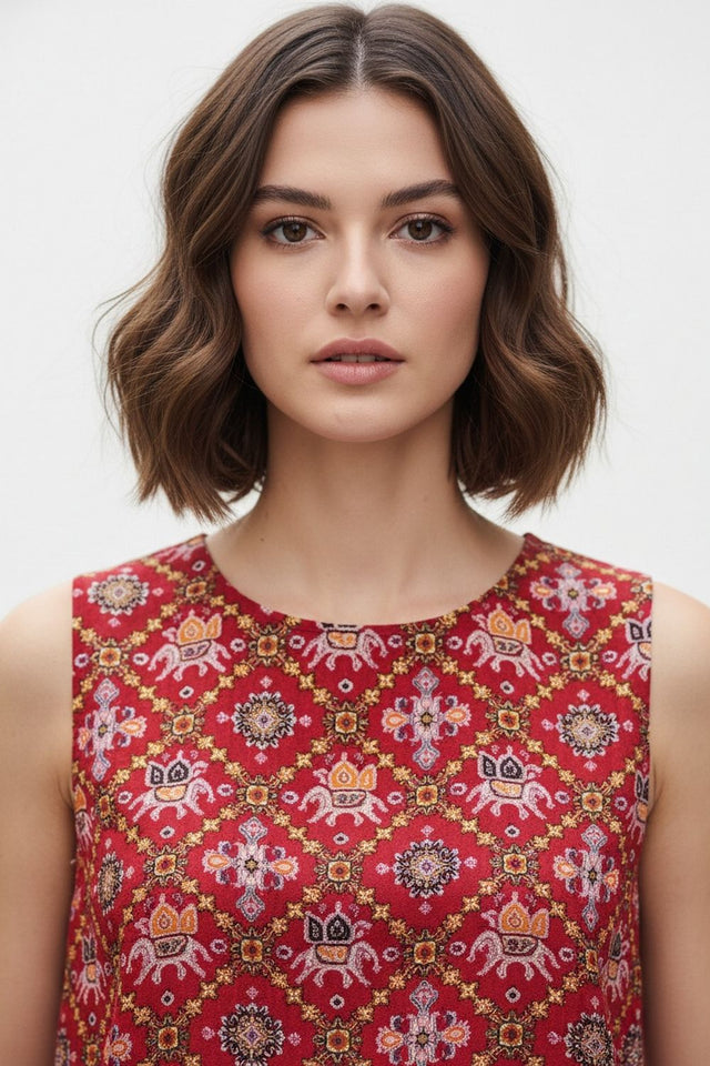 Red Printed Rayon Top (ACA8719)