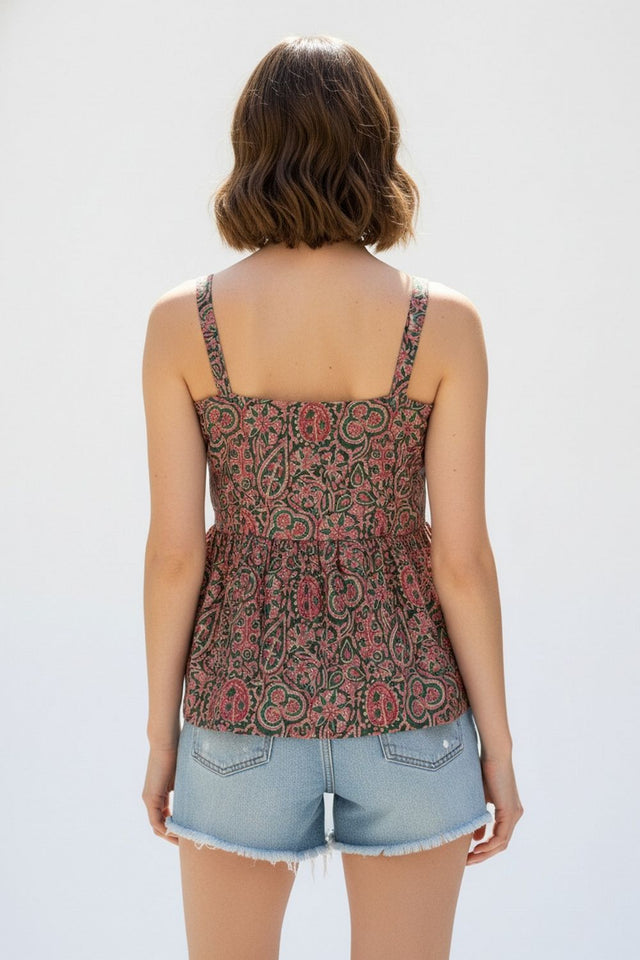 Green Printed Crepe Top (ACA8720)