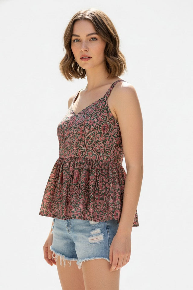 Green Printed Crepe Top (ACA8720)